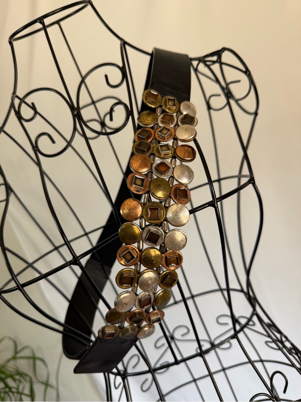Chico's Black Leather Belt with Multimetal Studs